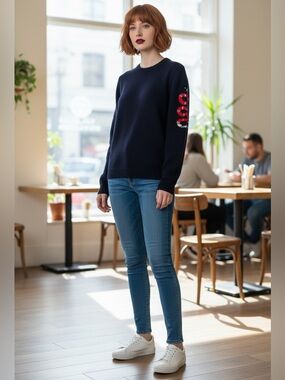 Gucci Unisex Navy Sweater with King Snake Red Stitch Accent